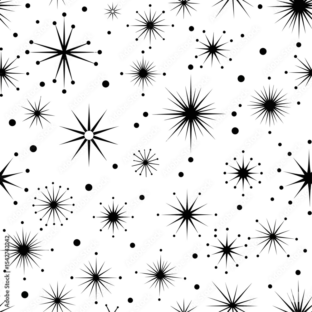 Poster Seamless pattern of stars and dots on a white background