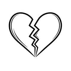 Outline of a broken heart with tears isolated on white background