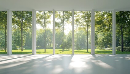 Vast white room with forest views
