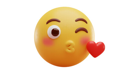 Kiss Emoji with Heart: 3D Render of a Yellow Face Sending Love