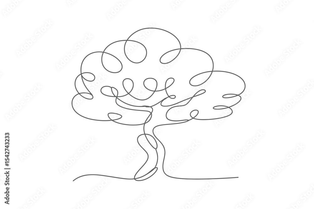 Poster single line drawing of a simple tree