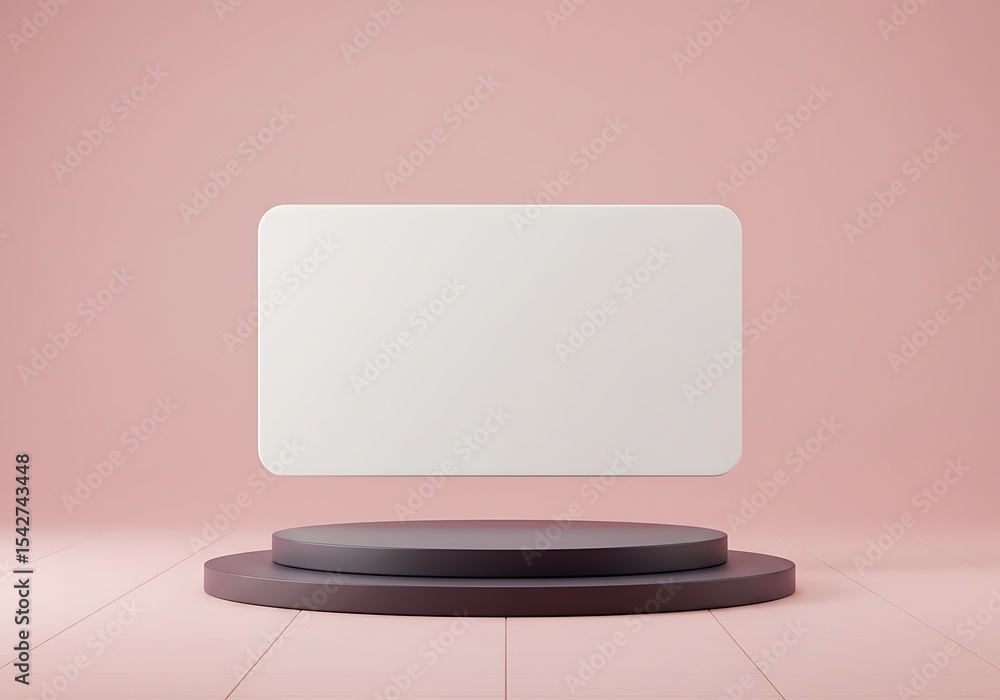 Poster elegant presentation podium with floating white display on soft pink background