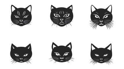 Black Cat Face Icon Set – Vector Silhouette Design Collection