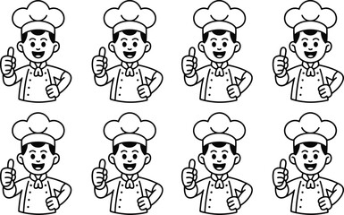 Cheerful chef cartoon illustration giving thumbs up with positive and encouraging gestures