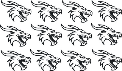 Repeated black and white dragon head design suitable for tattoos and creative artwork