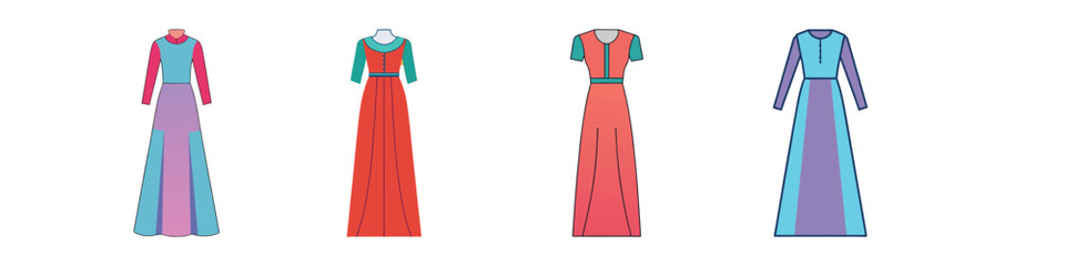 Maxi Dress Flat Style Fashion Vector Illustration

