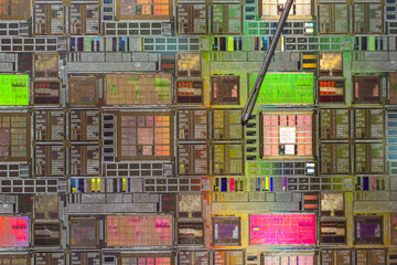 silicon wafer with printed electronic circuit