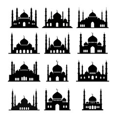 Set of Islamic Mosque Silhouettes for Ramadan and Eid