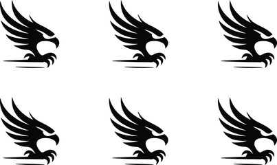 Obraz premium Bold black eagle silhouette with motion lines repeating across white background