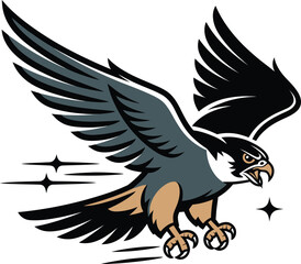 Obraz premium Powerful falcon mascot in flight with wings outspread and dynamic illustration