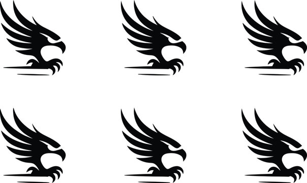 Bold black eagle silhouette with motion lines repeating across white background