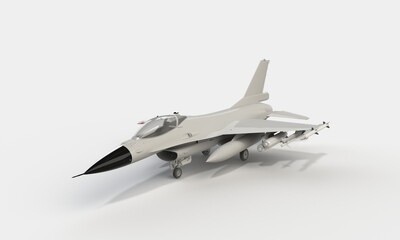 A model of an f16 in the air isolated on white