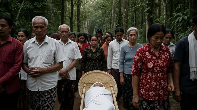 Funeral procession in a forest