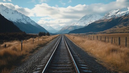 Fototapeta premium Mountain Rail Journey with Scenic View.