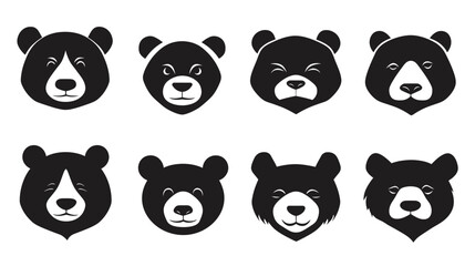 Black Panda Face Icon Set – Vector Silhouette Collection