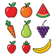 Bright cartoon fruits and vegetable illustration