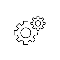 Cogwheel gear. System integration, process synchronization, mechanical coordination, dual configuration, collaborative operation. Pixel perfect, editable stroke vector icon