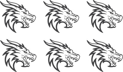 Obraz premium Grinning dragon head illustrations repeated in a patterned design for graphic resource