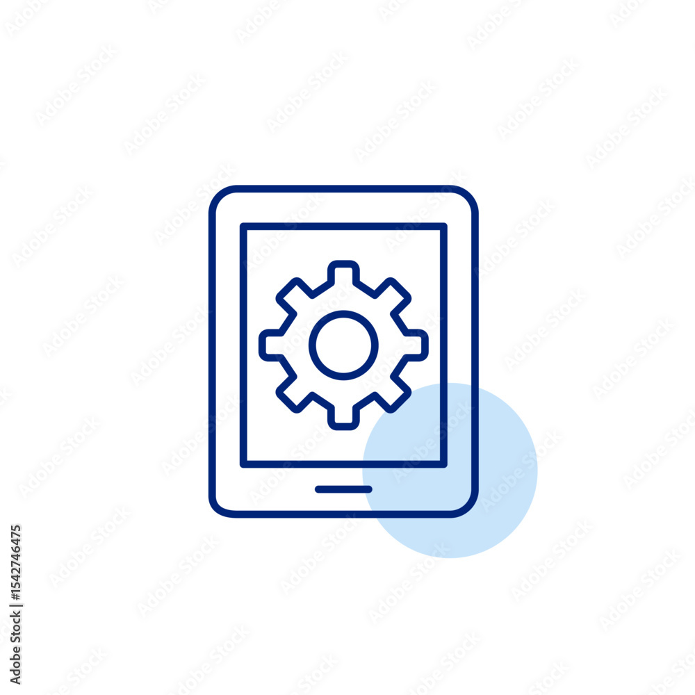 Poster cogwheel on electronic tablet. interactive settings, user interface customization, on-demand configu