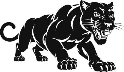 Obraz premium Fierce panther mascot illustration in bold black and white graphic style for design and logo usage