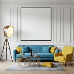 Modern living room interior with blank canvas