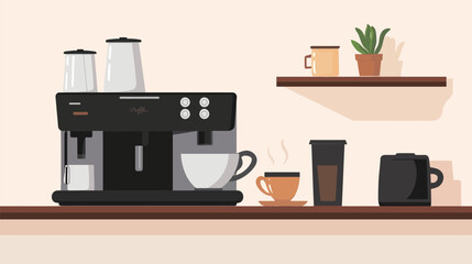 Black Coffee in a Cup with Steam – Vector Illustration