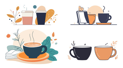 Black Coffee in a Cup with Steam – Vector Illustration