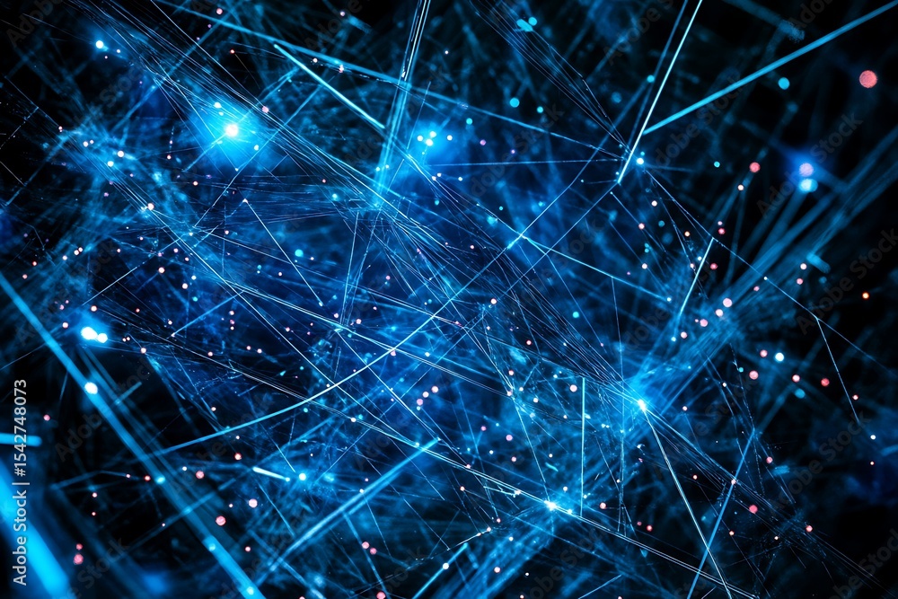 Aufkleber abstract blue technology network background with glowing lines and dots for futuristic concept