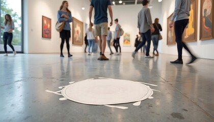 Fototapeta premium People Viewing Art at Museum with Abstract Floor Display