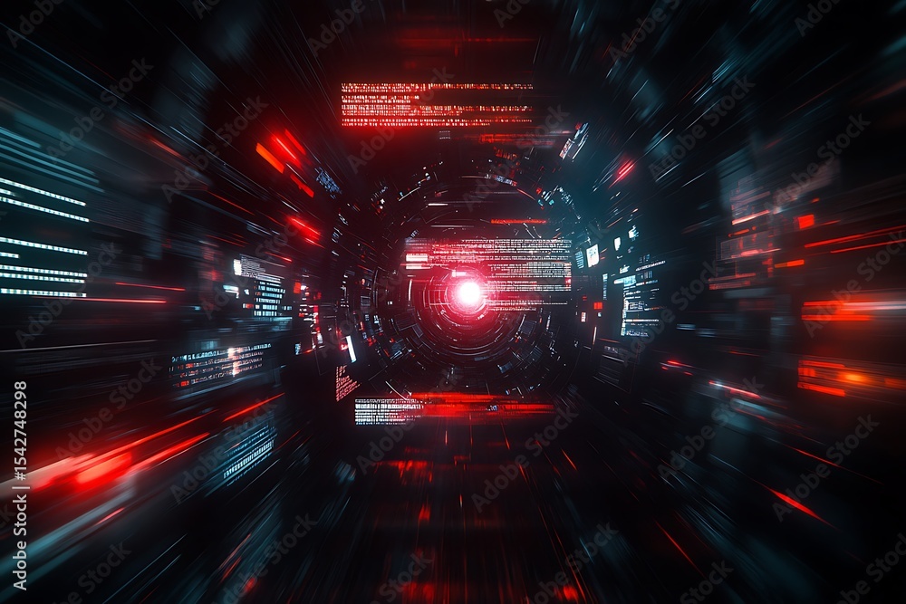Aufkleber abstract technology tunnel with data stream, digital network transmission and futuristic glow