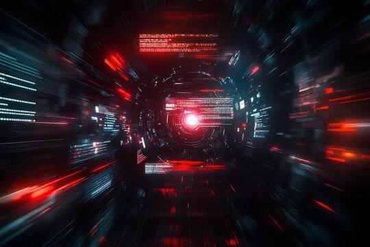 Abstract technology tunnel with data stream, digital network transmission and futuristic glow - Powered by Adobe