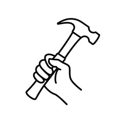 Hand Holding a Claw Hammer Line Art Illustration