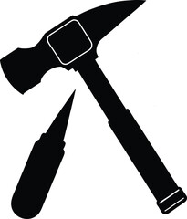 Hammer And Electric Screwdriver Vector Silhouette Art Icon Illustration
