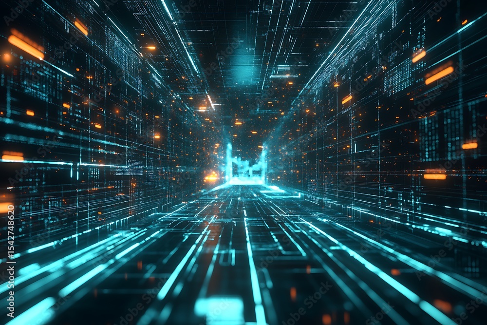 Aufkleber digital data stream visualization with glowing lines and dots for technology concepts