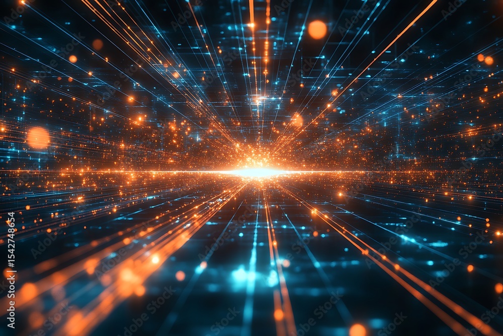 Aufkleber abstract technology background with glowing lines and bokeh effects for futuristic designs