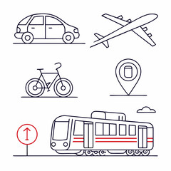 Flat Line Icons for Mobility and Navigation Apps