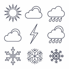 Clean Stroke Weather Symbols – Isolated Vector Set