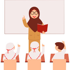 Smiling Teacher Wearing Hijab Is Teaching Engaging Classroom Lesson