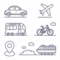 Minimal Transport Icons – Outline Vector Travel Set