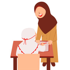 Smiling Teacher and Student Engaged in Learning