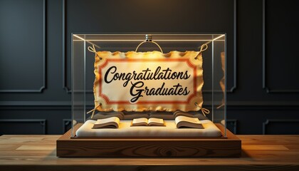 Congratulations graduates display in elegant glass case  