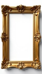 Ornate gold vintage picture frame, isolated on white , mockup, empty frame