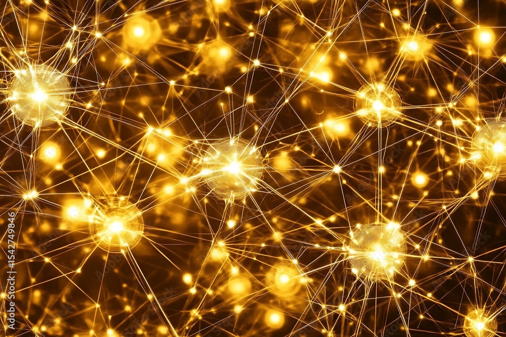 Aufkleber golden network of connected nodes and lines representing complex systems and technology