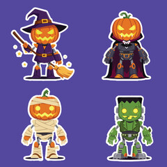 set illustration vector graphic of pumpkin humanoid robot sticker for halloween