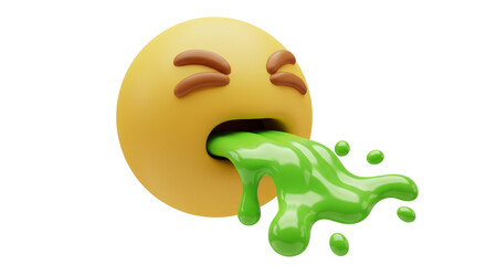 Fototapeta premium Nauseated Emoji Vomiting Green Slime - 3D Render