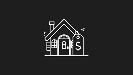 House with a price tag white line animation. suitable for real estate concepts, property listings, home buying, Seamless loop HD video with alpha channel on transparent background.