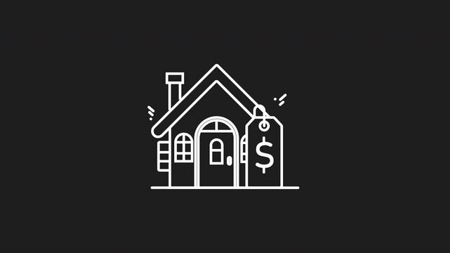 House with a price tag white line animation. suitable for real estate concepts, property listings, home buying, Seamless loop HD video with alpha channel on transparent background. - Powered by Adobe