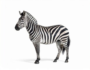 Fototapeta premium Full body 3D render of a zebra standing still on a bright white background