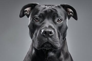 Obraz premium Black pit bull portrait, Close-up of strong dog, Studio headshot for pet themes