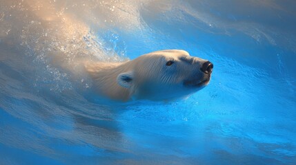 Polar bear swimming in icy water